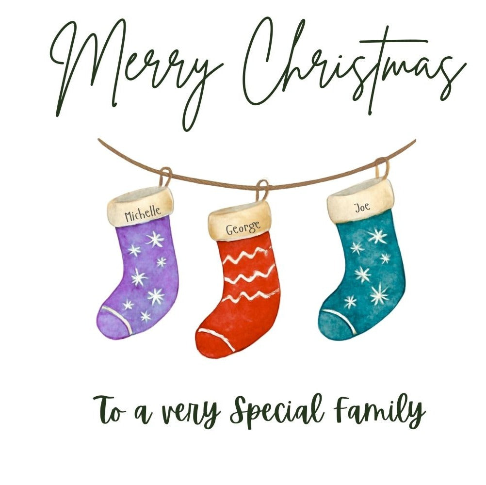 Personalised hanging stocking christmas card family