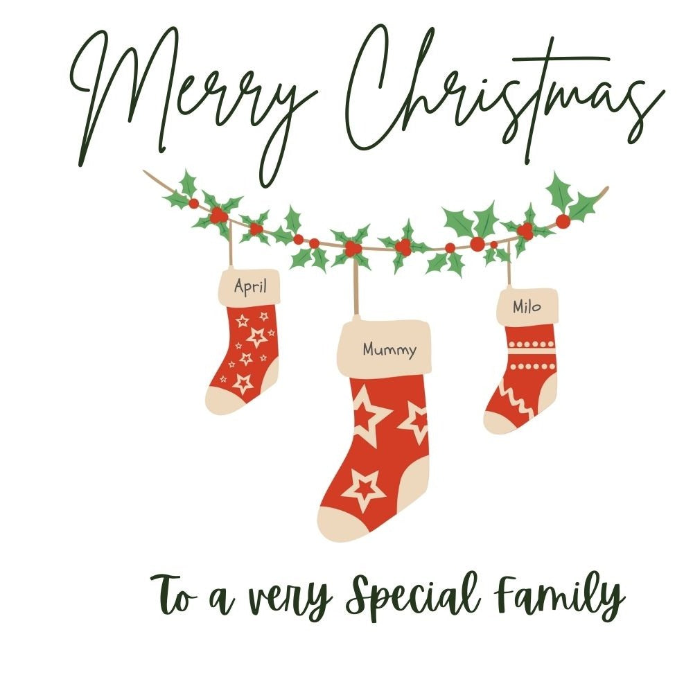 Personalised hanging stocking christmas card family